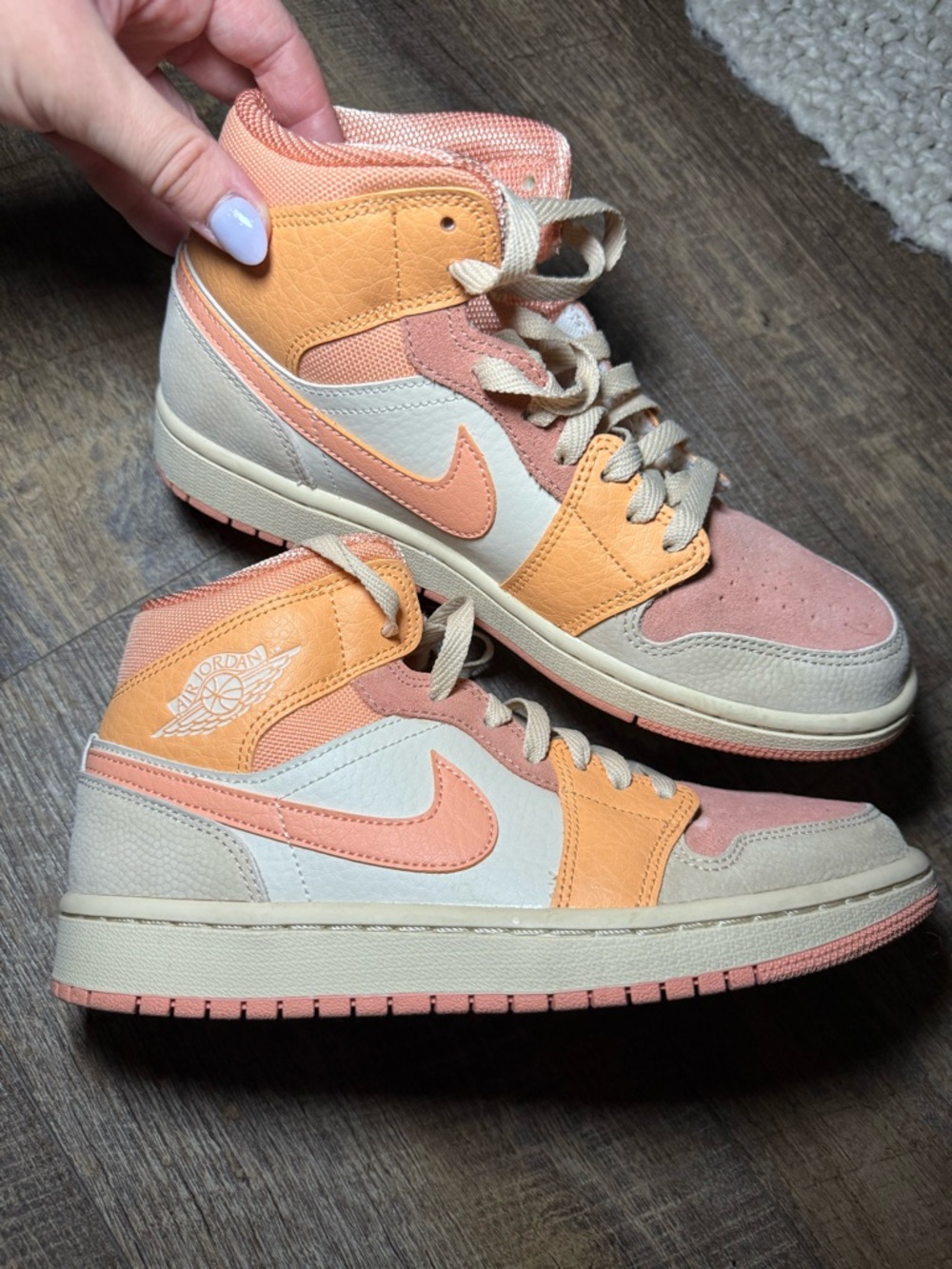 Air Jordan 1 Mid-Top Sneakers in Apricot, Orange & Cream